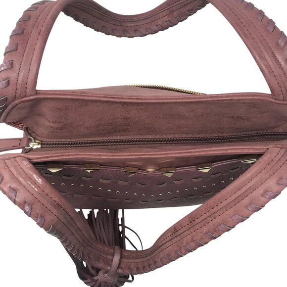 Steven by Steve Madden Jonah Tassel Bag Boho-Chic Mauve Shoulder Bag Gold Stud - Picture 13 of 16